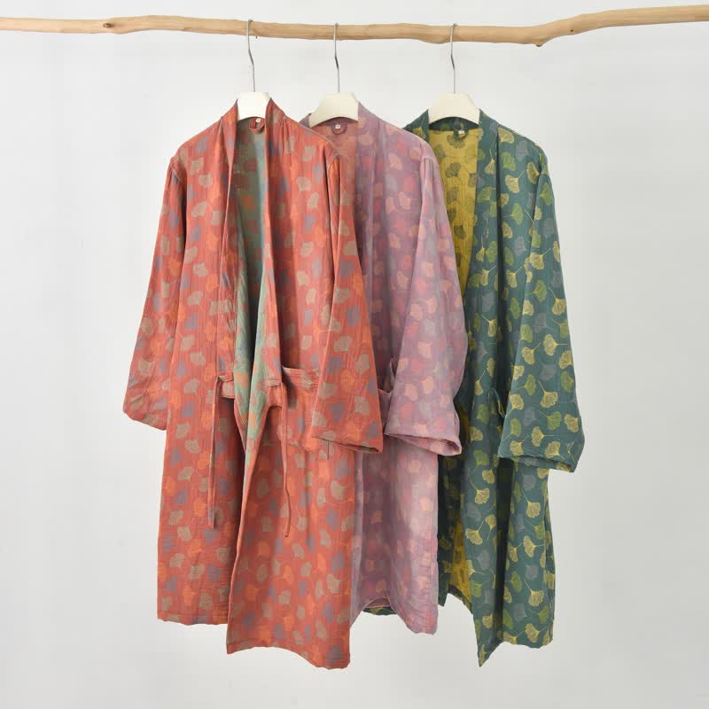 Ginkgoblatt-Baumwollgaze-Yukata-Robe - image 2