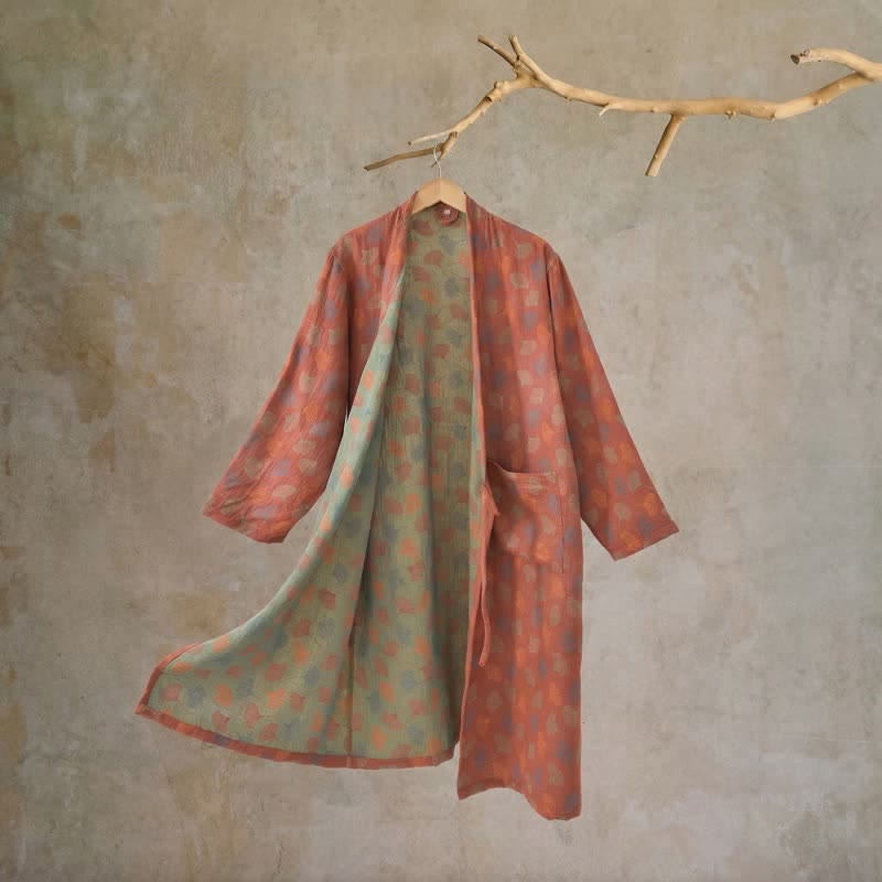 Ginkgoblatt-Baumwollgaze-Yukata-Robe - image 5