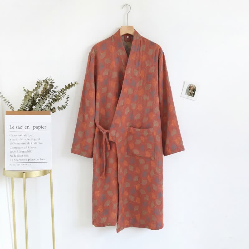 Ginkgoblatt-Baumwollgaze-Yukata-Robe - image 4