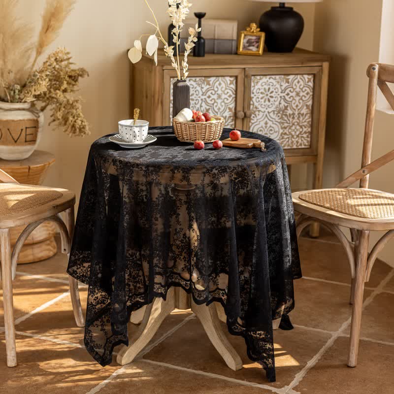 Tischdecke mit floralem Jacquard-Spitzenmuster und Muschelkante - image 12