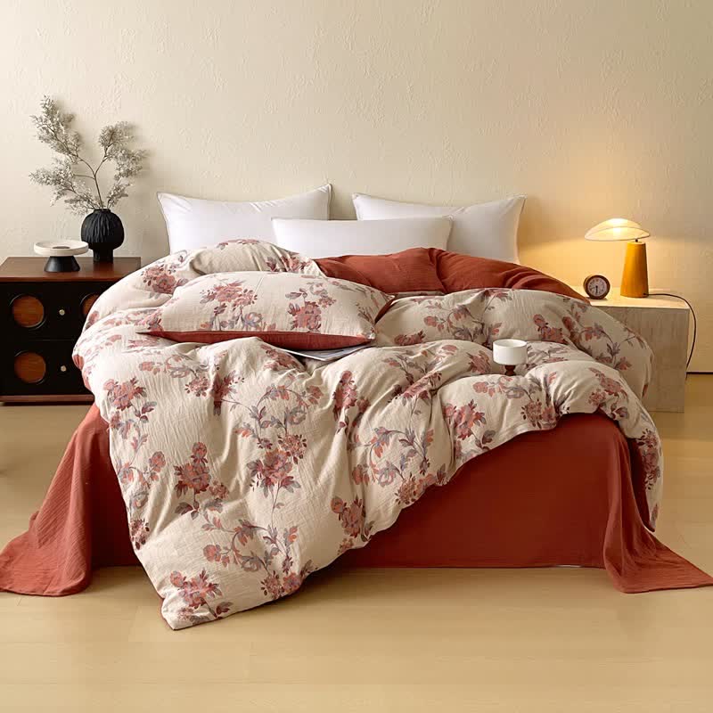 Bettwäsche-Set aus Baumwollgaze mit Ombré-Blumenmuster (4-teilig) - 220cm x 240cm - image 0