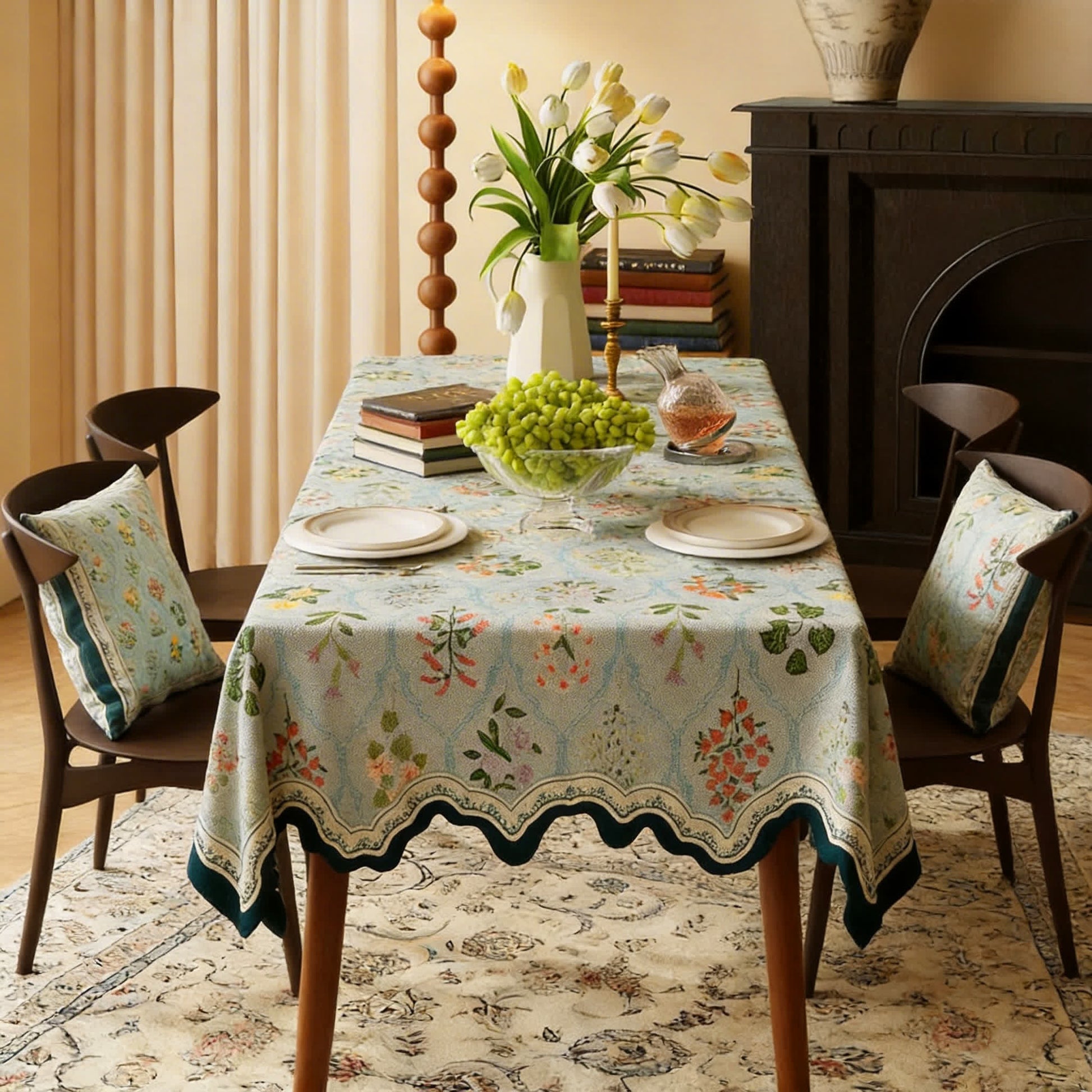 Tischdecke mit botanischem Blumenmuster und gewelltem Rand - image 1