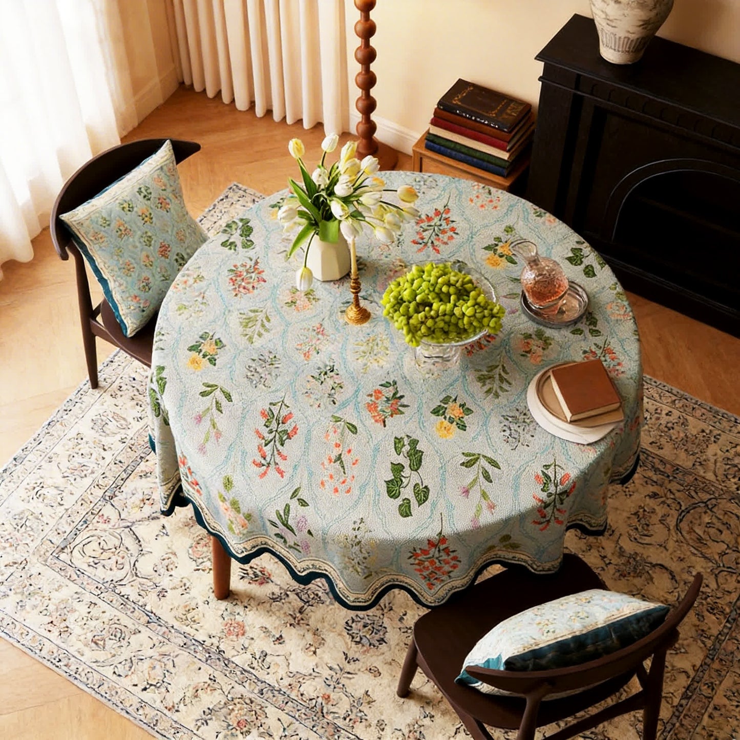 Tischdecke mit botanischem Blumenmuster und gewelltem Rand - Runde - 140cm x 140cm - image 4
