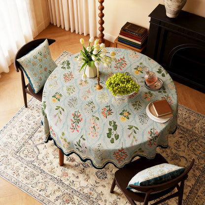 Tischdecke mit botanischem Blumenmuster und gewelltem Rand - Runde - 140cm x 140cm - image 4