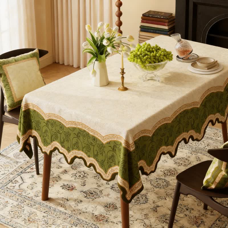 Vintage-Tischdecke mit botanischem Muster und gewelltem Rand - Rechteck - 140cm x 220cm - image 1