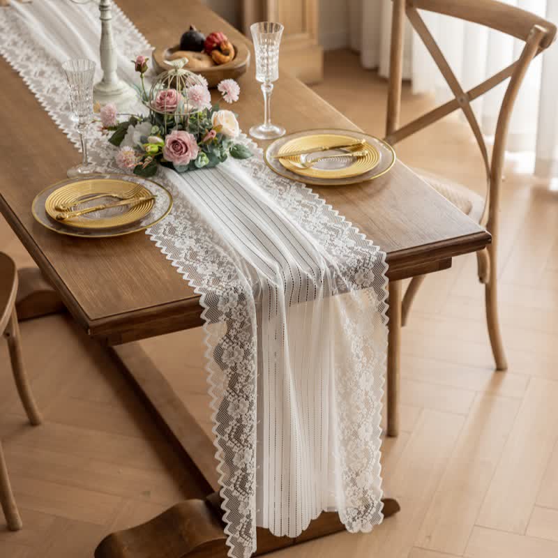 Tischläufer aus floraler Jacquard-Spitze - Weiß - 45 cm x 300 cm - image 0