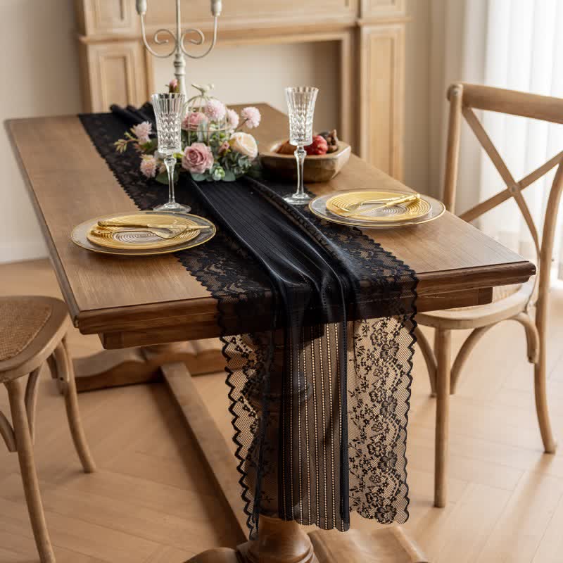 Tischläufer aus floraler Jacquard-Spitze - Schwarz - 45 cm x 300 cm - image 3