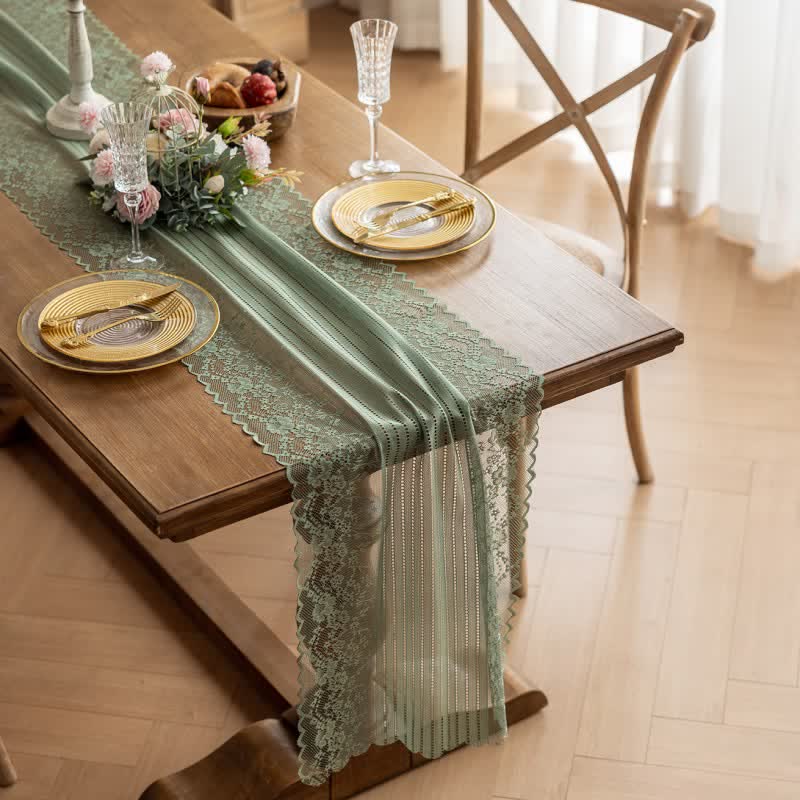Tischläufer aus floraler Jacquard-Spitze - Grün - 45 cm x 300 cm - image 8