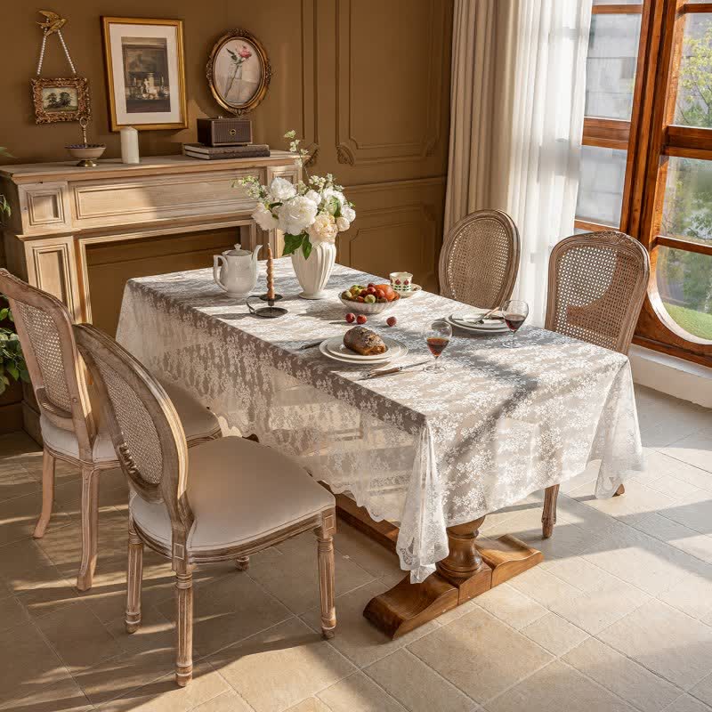 Tischdecke mit floralem Jacquard-Spitzenmuster und Muschelkante - Weiß - 140cm x 300cm - image 0