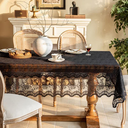 Tischdecke mit floralem Jacquard-Spitzenmuster und Muschelkante - Schwarz - 140cm x 300cm - image 9