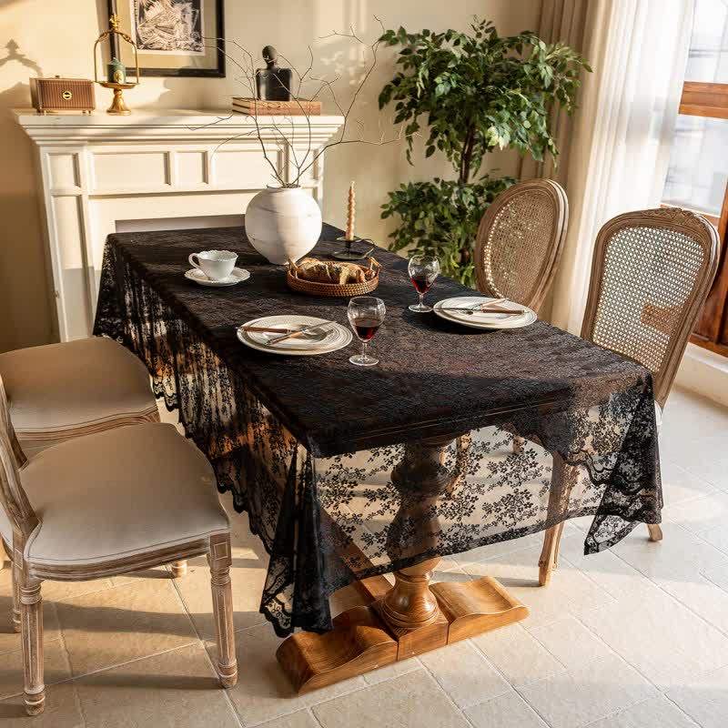 Tischdecke mit floralem Jacquard-Spitzenmuster und Muschelkante - image 11