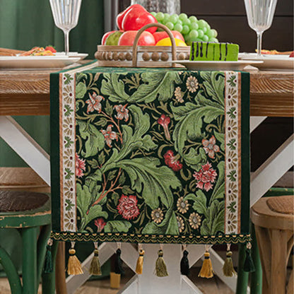 Tischläufer mit tropischem Blatt-Jacquardmuster und Quasten - image 2