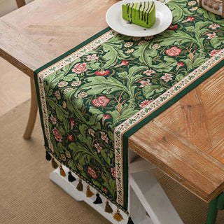 Tischläufer mit tropischem Blatt-Jacquardmuster und Quasten - 35cm x 300cm - image 0