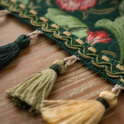 Tischläufer mit tropischem Blatt-Jacquardmuster und Quasten - image 8