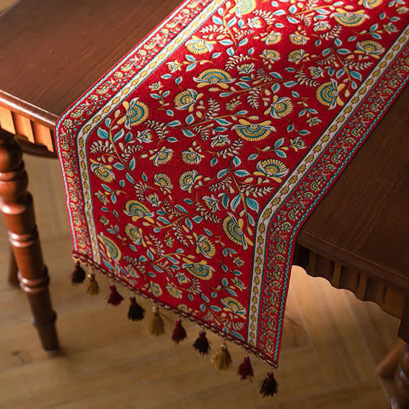 Tischläufer mit Vintage-Ast-Jacquardmuster und Quasten - Rot - 35cm x 300cm - image 0