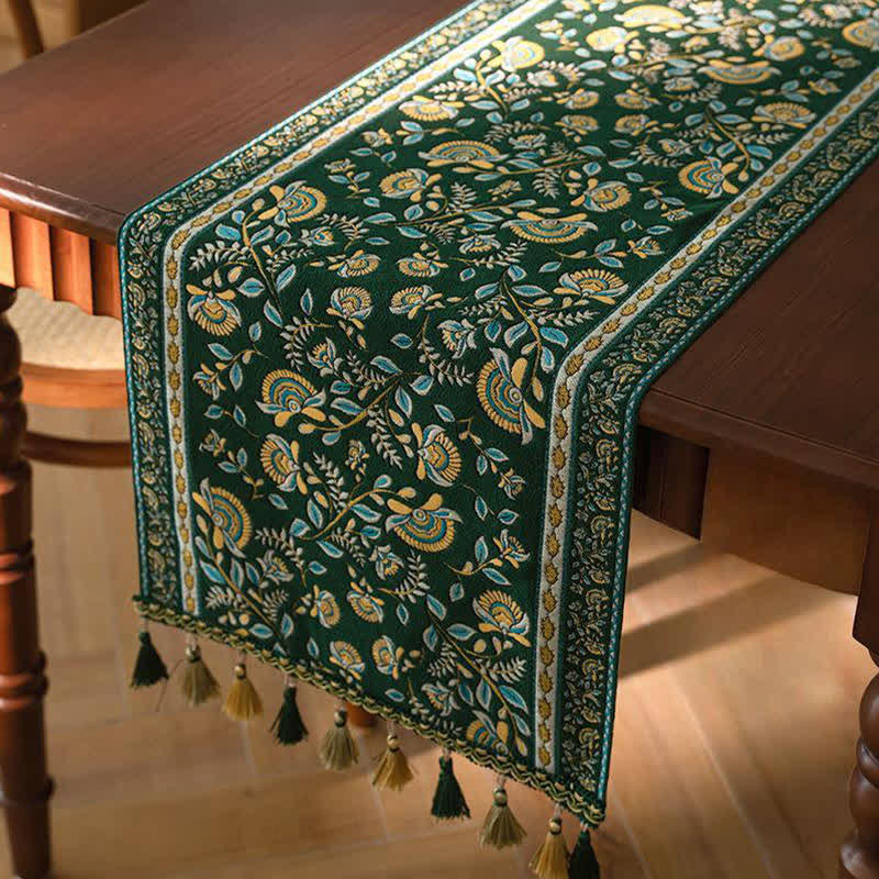 Tischläufer mit Vintage-Ast-Jacquardmuster und Quasten - Grün - 35cm x 300cm - image 5