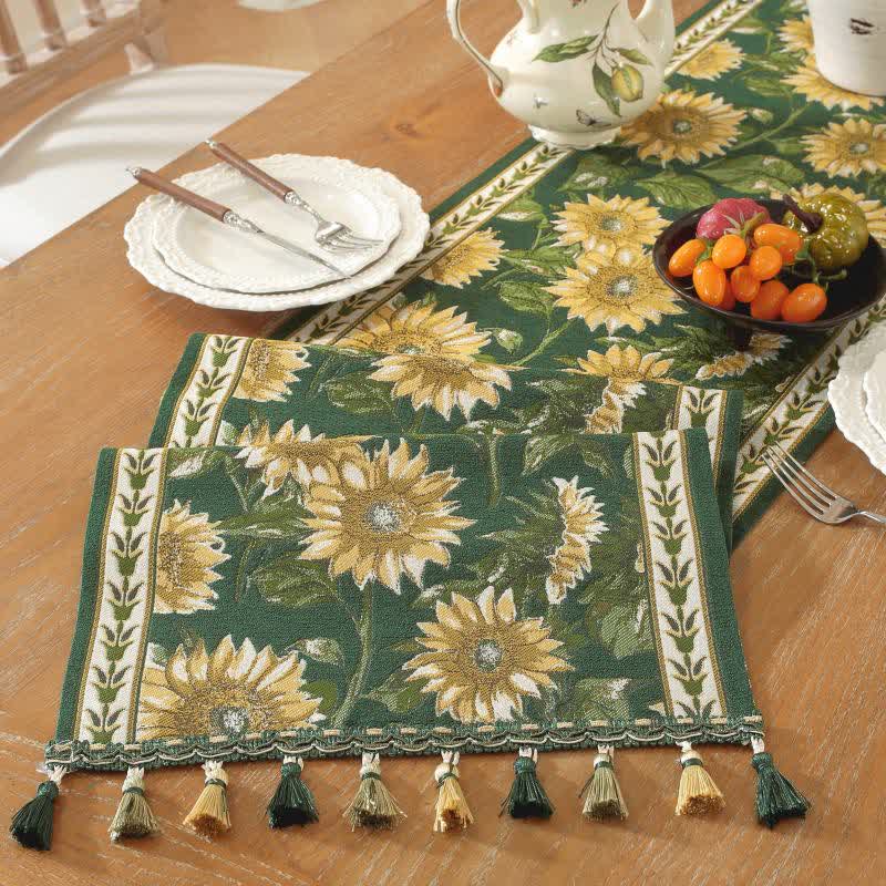 Tischläufer mit Sonnenblumen-Jacquardmuster und Quasten - 35cm x 300cm - image 0