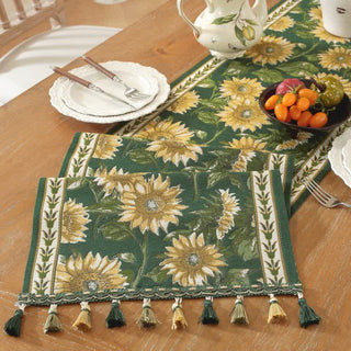 Tischläufer mit Sonnenblumen-Jacquardmuster und Quasten - 35cm x 300cm - image 0
