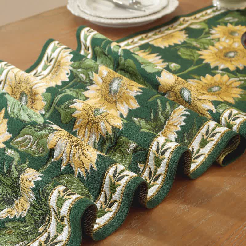 Tischläufer mit Sonnenblumen-Jacquardmuster und Quasten - image 5