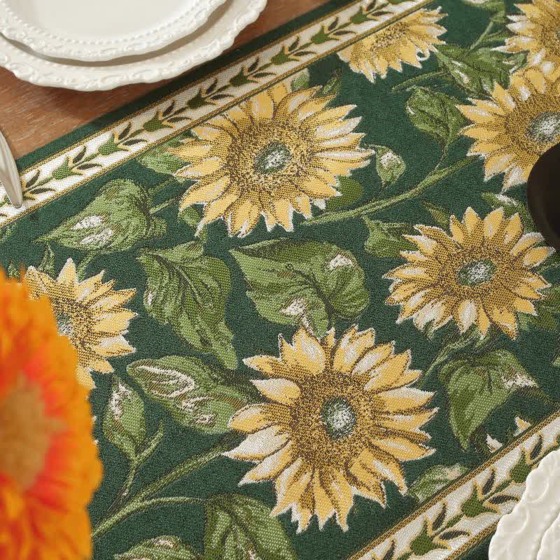 Tischläufer mit Sonnenblumen-Jacquardmuster und Quasten - image 6