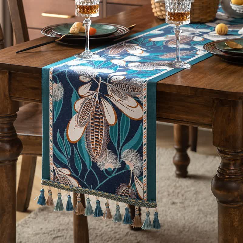 Künstlerischer Tischläufer mit Mais-Jacquard-Quasten - Blau - 35cm x 300cm - image 4