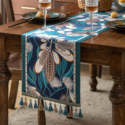 Künstlerischer Tischläufer mit Mais-Jacquard-Quasten - Blau - 35cm x 300cm - image 4
