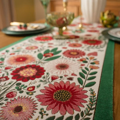 Tischläufer aus rosafarbenem Jacquard-Blumenmuster mit Quasten - image 4