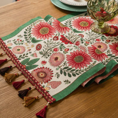 Tischläufer aus rosafarbenem Jacquard-Blumenmuster mit Quasten - image 3