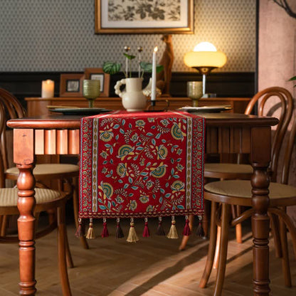 Tischläufer mit Vintage-Ast-Jacquardmuster und Quasten - image 1