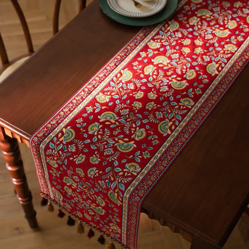 Tischläufer mit Vintage-Ast-Jacquardmuster und Quasten - image 2