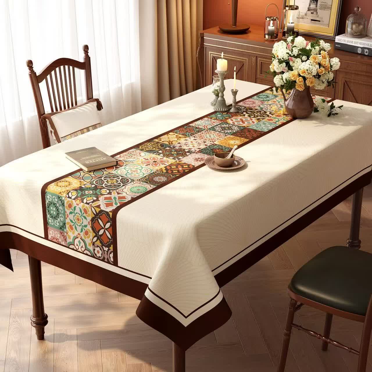 Boho-Tischdecke im marokkanischen Fliesen-Patchwork-Stil - A - 140cm x 220cm - image 0