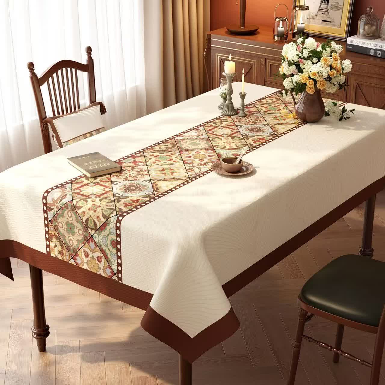 Boho-Tischdecke im marokkanischen Fliesen-Patchwork-Stil - B - 140cm x 220cm - image 1
