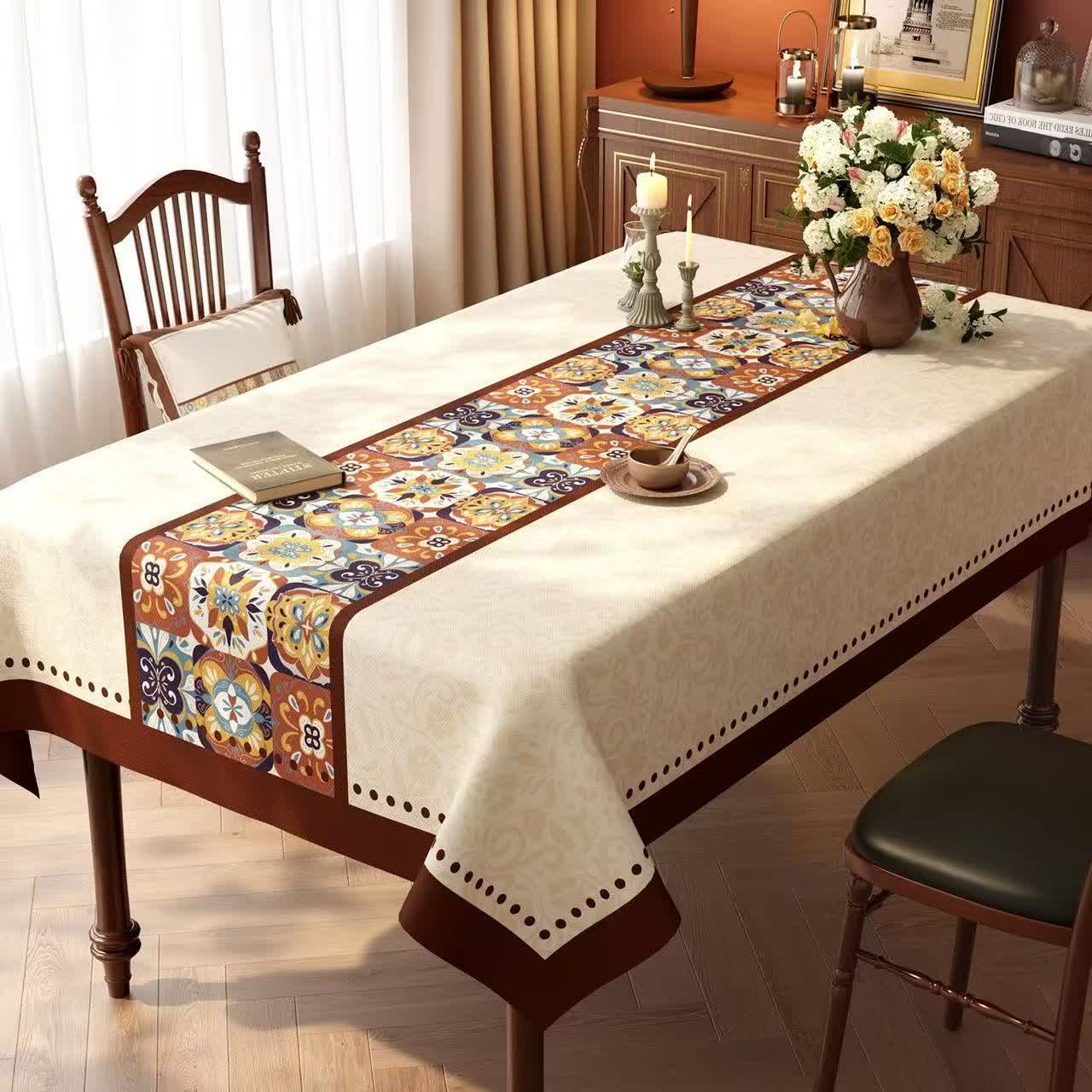 Boho-Tischdecke im marokkanischen Fliesen-Patchwork-Stil - C - 140cm x 220cm - image 2