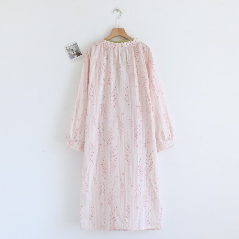 Kimono-Nachthemd aus Baumwollgaze mit kleinem Blumenmuster - image 3
