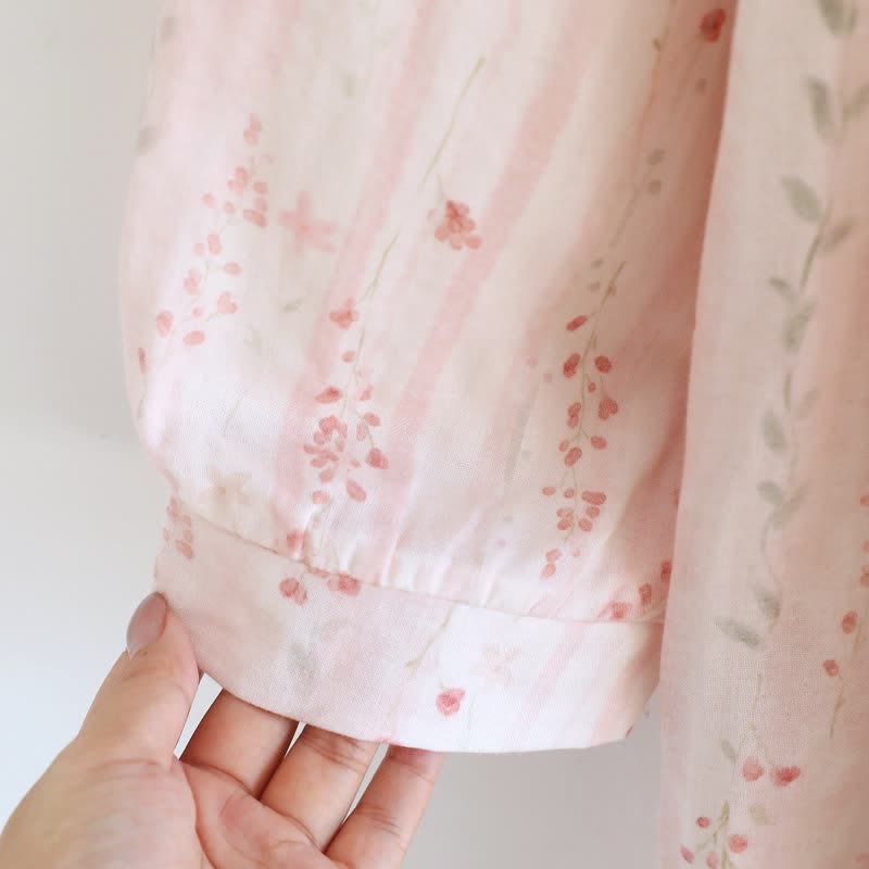 Kimono-Nachthemd aus Baumwollgaze mit kleinem Blumenmuster - image 8