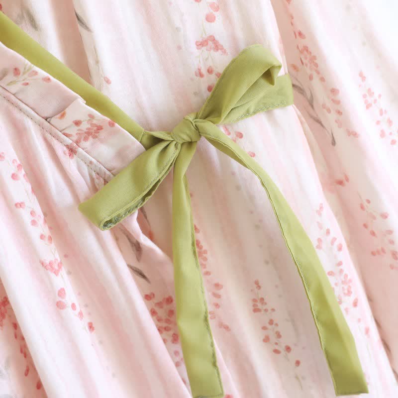 Kimono-Nachthemd aus Baumwollgaze mit kleinem Blumenmuster - image 6