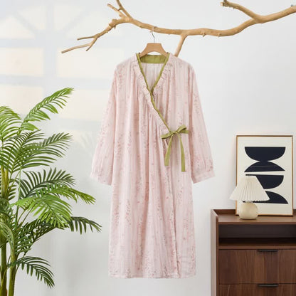 Kimono-Nachthemd aus Baumwollgaze mit kleinem Blumenmuster - image 2