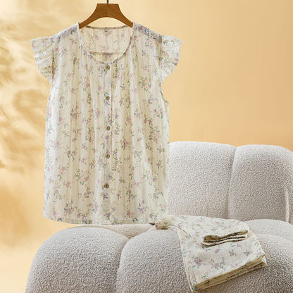 Loungewear-Set aus rosafarbener Baumwolle mit flatternden Ärmeln - Aprikose - XL - image 0