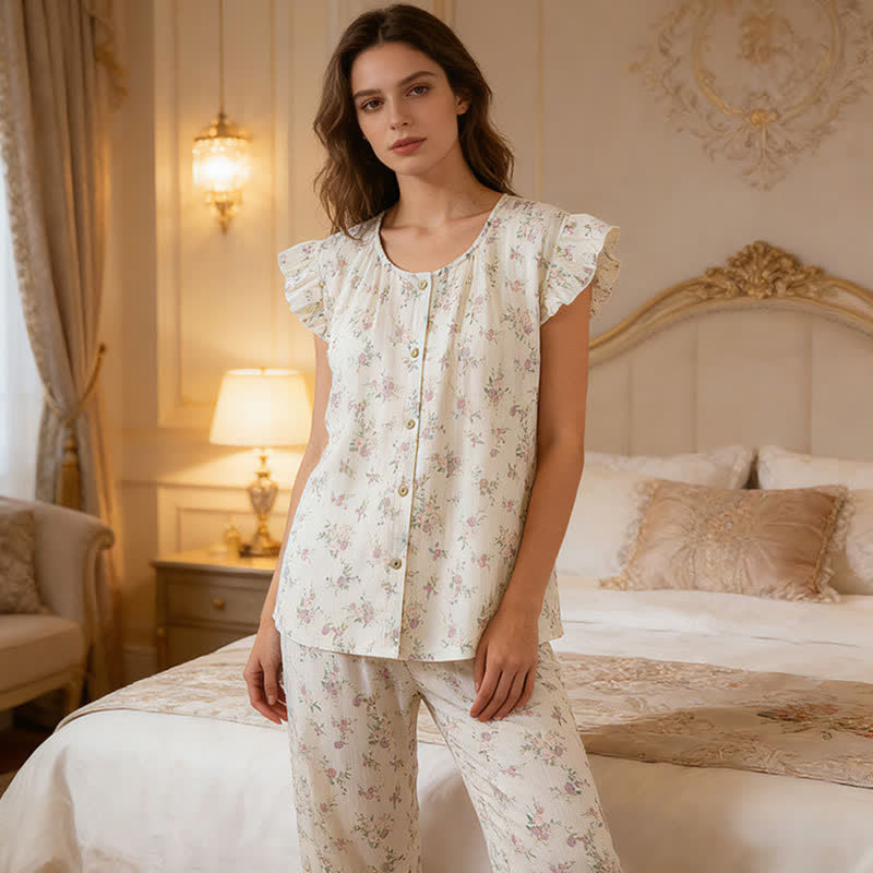 Loungewear-Set aus rosafarbener Baumwolle mit flatternden Ärmeln - image 2