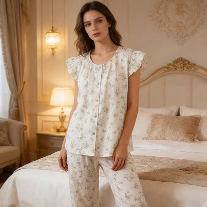 Loungewear-Set aus rosafarbener Baumwolle mit flatternden Ärmeln - image 2