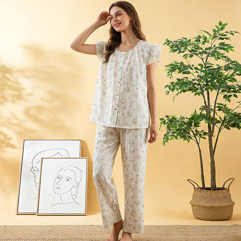 Loungewear-Set aus rosafarbener Baumwolle mit flatternden Ärmeln - image 3