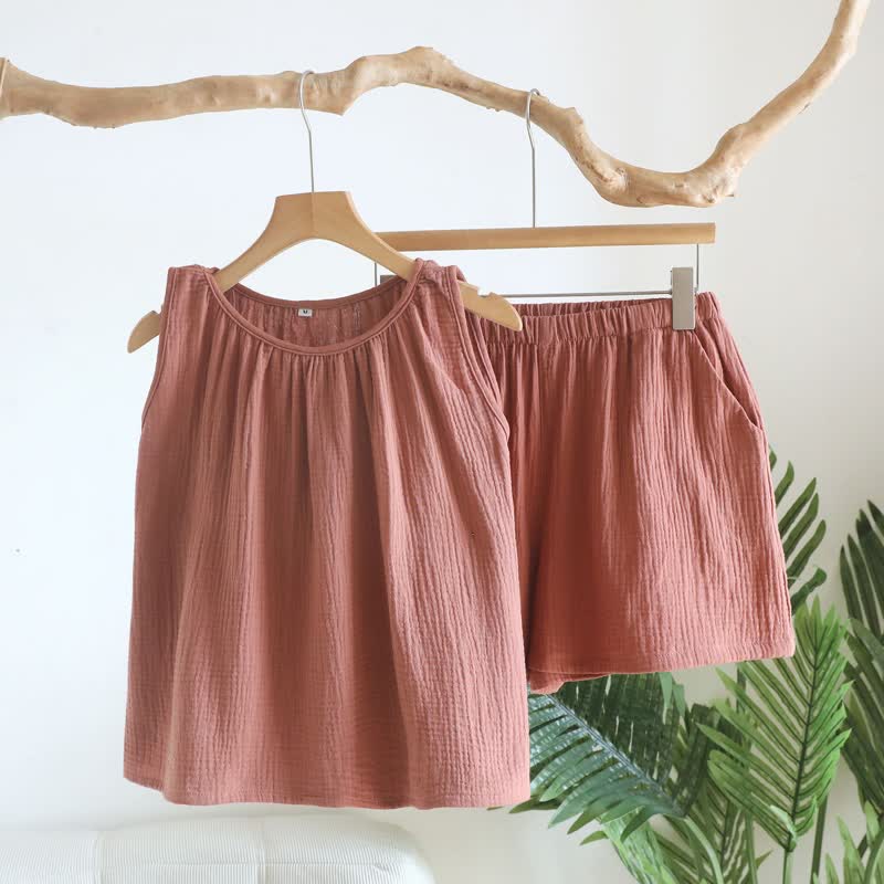 Set aus Tanktop und Shorts aus doppellagigem Baumwollgewebe - Rot - XL - image 11