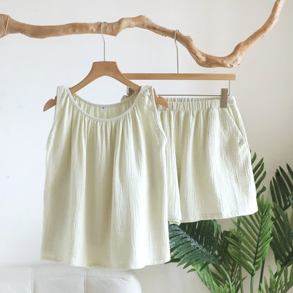 Set aus Tanktop und Shorts aus doppellagigem Baumwollgewebe - Grün - XL - image 12