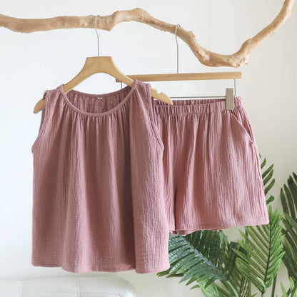 Set aus Tanktop und Shorts aus doppellagigem Baumwollgewebe - Rosa - XL - image 13