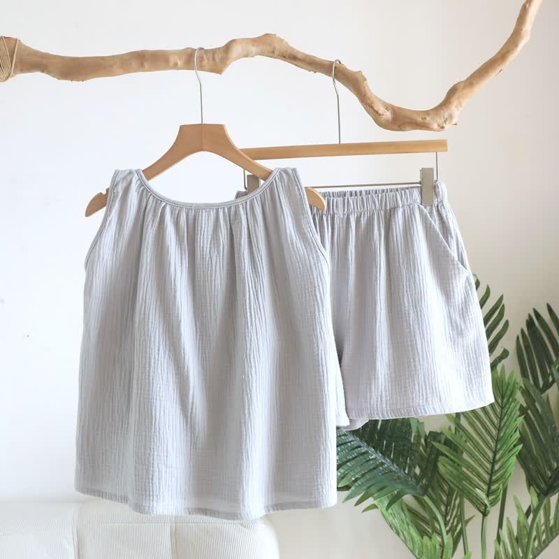 Set aus Tanktop und Shorts aus doppellagigem Baumwollgewebe - image 3