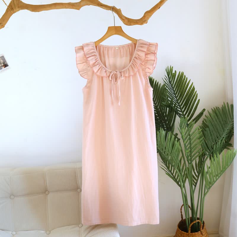 Nachthemd aus Baumwollgaze mit einfarbigen, flatternden Ärmeln - Rosa - XL - image 4