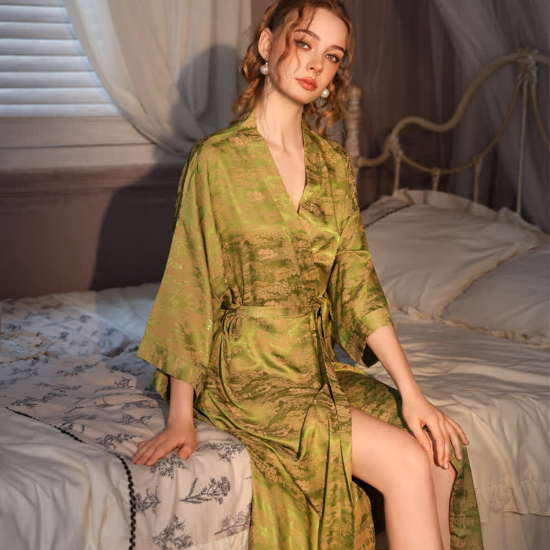 Morgenmantel mit dezentem Vintage-Muster und 3/4-Ärmeln - image 3