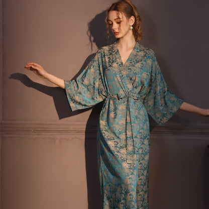 Kimono-Bademantel mit Vintage-Muster und 3/4-Ärmeln - Türkis - Übergröße - image 0