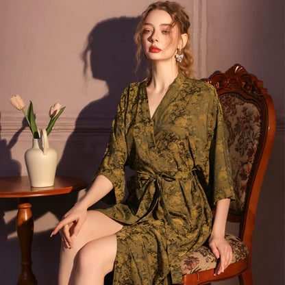 Künstlerisch inspirierter Jacquard-Bademantel mit 3/4-Ärmeln - image 3