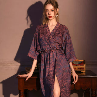 Robe mit abstraktem Muster und 3/4-Ärmeln - Burgund - Übergröße - image 0